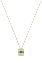 Shield Pendant Necklace, 14k Yellow Gold, Diamond & Emerald